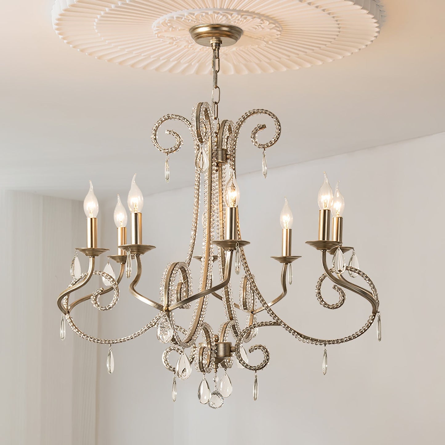 Candle Crystal Chandelier 8 Heads ∅ 35.4″ x H 29.5″ / Gold & Clear Chandelier
