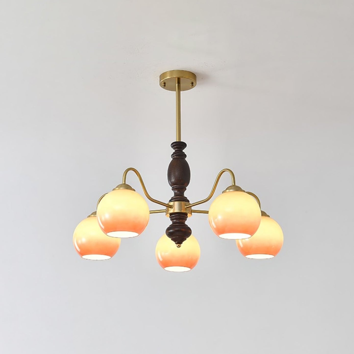 Caramel Orb Chandelier 5 heads ∅ 27.6″ x H 13.8″ / Walnut Color & Gold & Caramel Chandelier