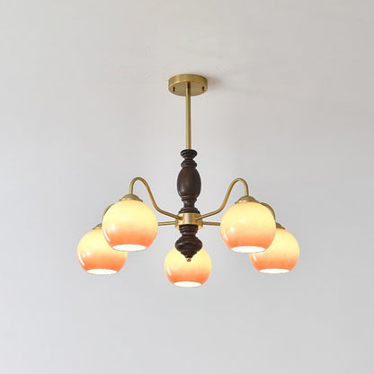Caramel Orb Chandelier 5 heads ∅ 27.6″ x H 13.8″ / Walnut Color & Gold & Caramel Chandelier