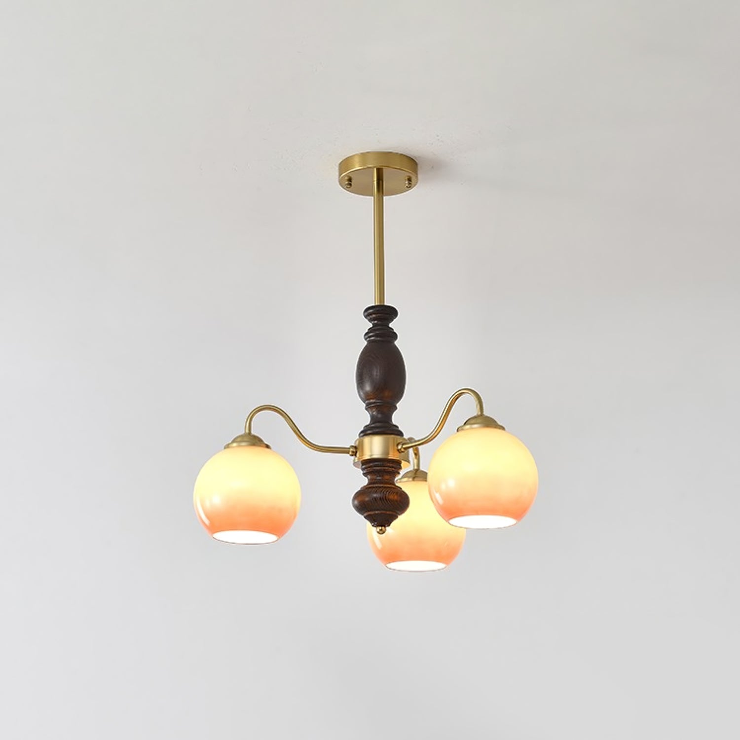 Caramel Orb Chandelier 3 heads ∅ 21.7″ x H 13.8″ / Walnut Color & Gold & Caramel Chandelier