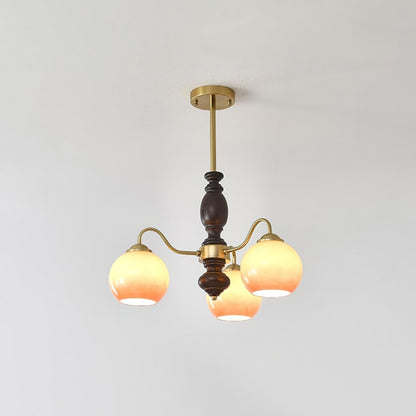 Caramel Orb Chandelier 3 heads ∅ 21.7″ x H 13.8″ / Walnut Color & Gold & Caramel Chandelier