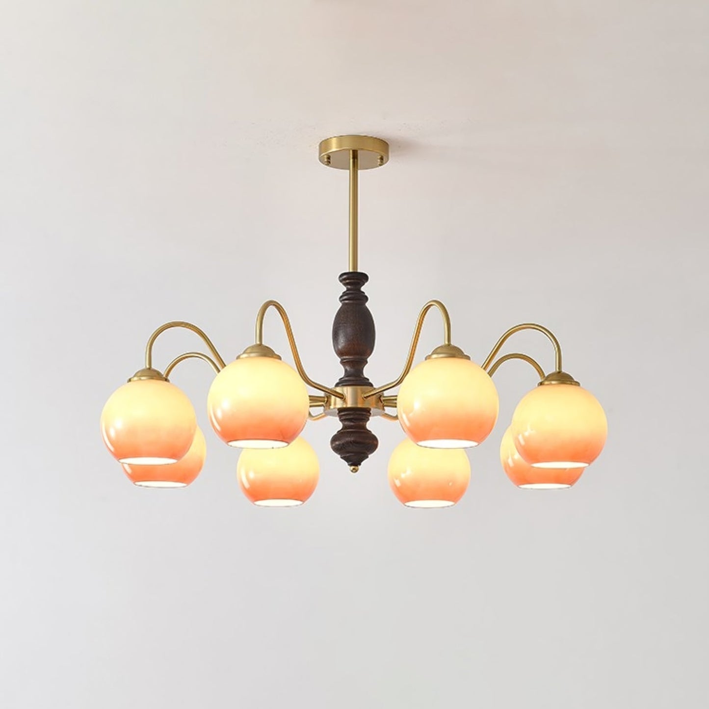 Caramel Orb Chandelier 8 heads ∅ 35.4″ x H 13.8″ / Walnut Color & Gold & Caramel Chandelier