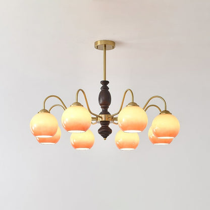 Caramel Orb Chandelier 8 heads ∅ 35.4″ x H 13.8″ / Walnut Color & Gold & Caramel Chandelier