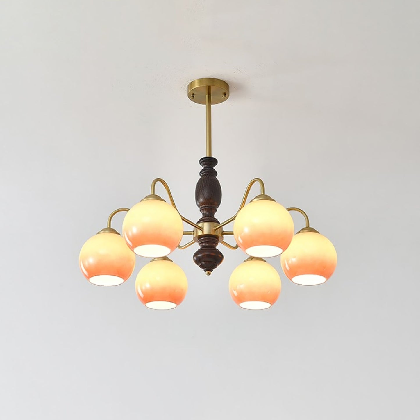 Caramel Orb Chandelier 6 heads ∅ 27.6″ x H 13.8″ / Walnut Color & Gold & Caramel Chandelier