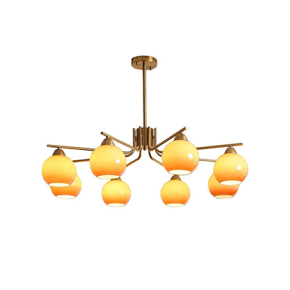 Caramel Sphere Chandelier 8 heads ∅ 39.4″ x H 23.6″ / Caramel Colour & Gold Chandelier