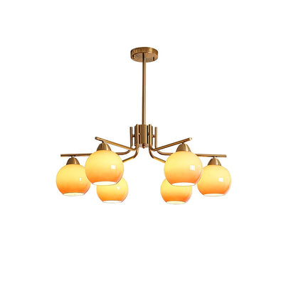 Caramel Sphere Chandelier 6 heads ∅ 31.5″ x H 23.6″ / Caramel Colour & Gold Chandelier