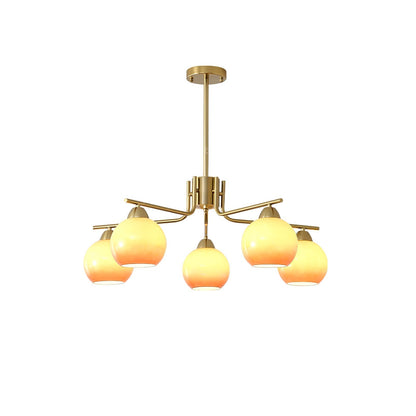Caramel Sphere Chandelier 5 heads ∅ 31.5″ x H 23.6″ / Caramel Colour & Gold Chandelier