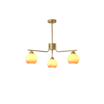 Caramel Sphere Chandelier 3 heads ∅ 23.6″ x H 23.6″ / Caramel Colour & Gold Chandelier