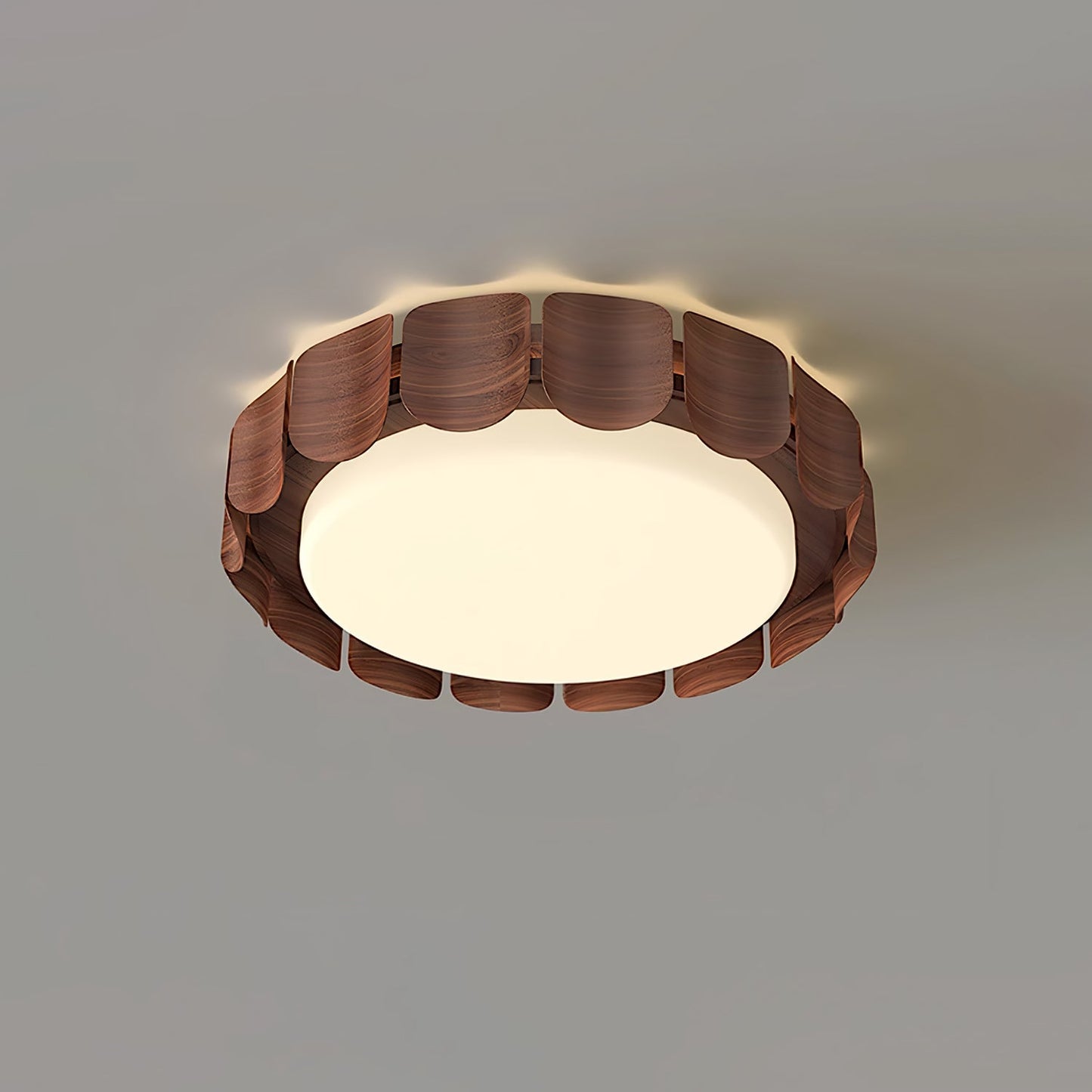 Cascadia Flare Ceiling Light Model A ∅ 19.7″ x H 4.7″ / Dia 50cm x H 12cm / Walnut wood / Warm Light Ceiling lamp