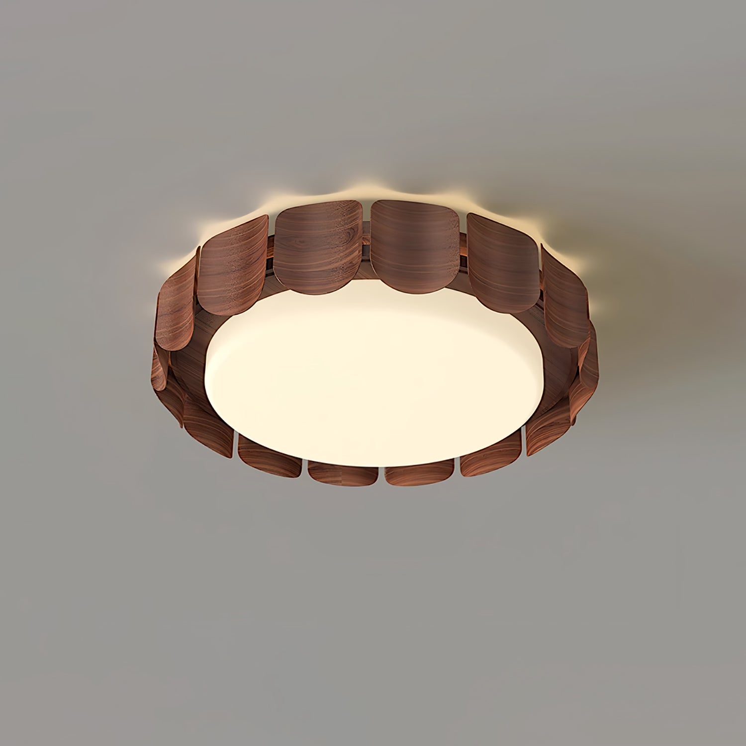 Cascadia Flare Ceiling Light Model A ∅ 19.7″ x H 4.7″ / Dia 50cm x H 12cm / Walnut wood / Warm Light Ceiling lamp