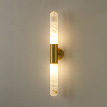 Cavoya Alabaster Wall Light ∅ 2.4″ x H 25.6″ / Gold & White / Warm Light 1001 Wall lamp