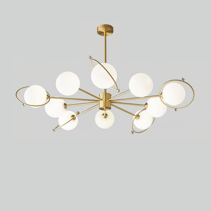 Celestial Orbit Chandelier 10 Heads ∅ 47.2″ x H 9.8″ / Dia 120cm x H 25cm / Brass & White Chandelier