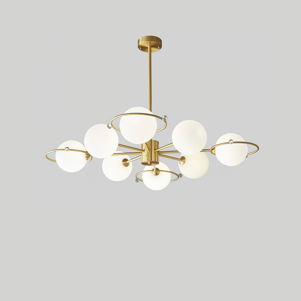 Celestial Orbit Chandelier 8 Heads ∅ 39.4″ x H 9.8″ / Dia 100cm x H 25cm / Brass & White Chandelier