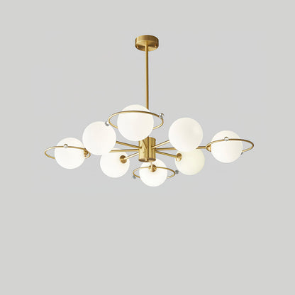 Celestial Orbit Chandelier 8 Heads ∅ 39.4″ x H 9.8″ / Dia 100cm x H 25cm / Brass & White Chandelier