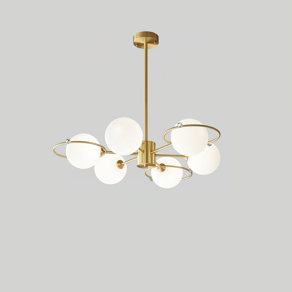 Celestial Orbit Chandelier 6 Heads ∅ 31.5″ x H 9.8″ / Dia 80cm x H 25cm / Brass & White Chandelier