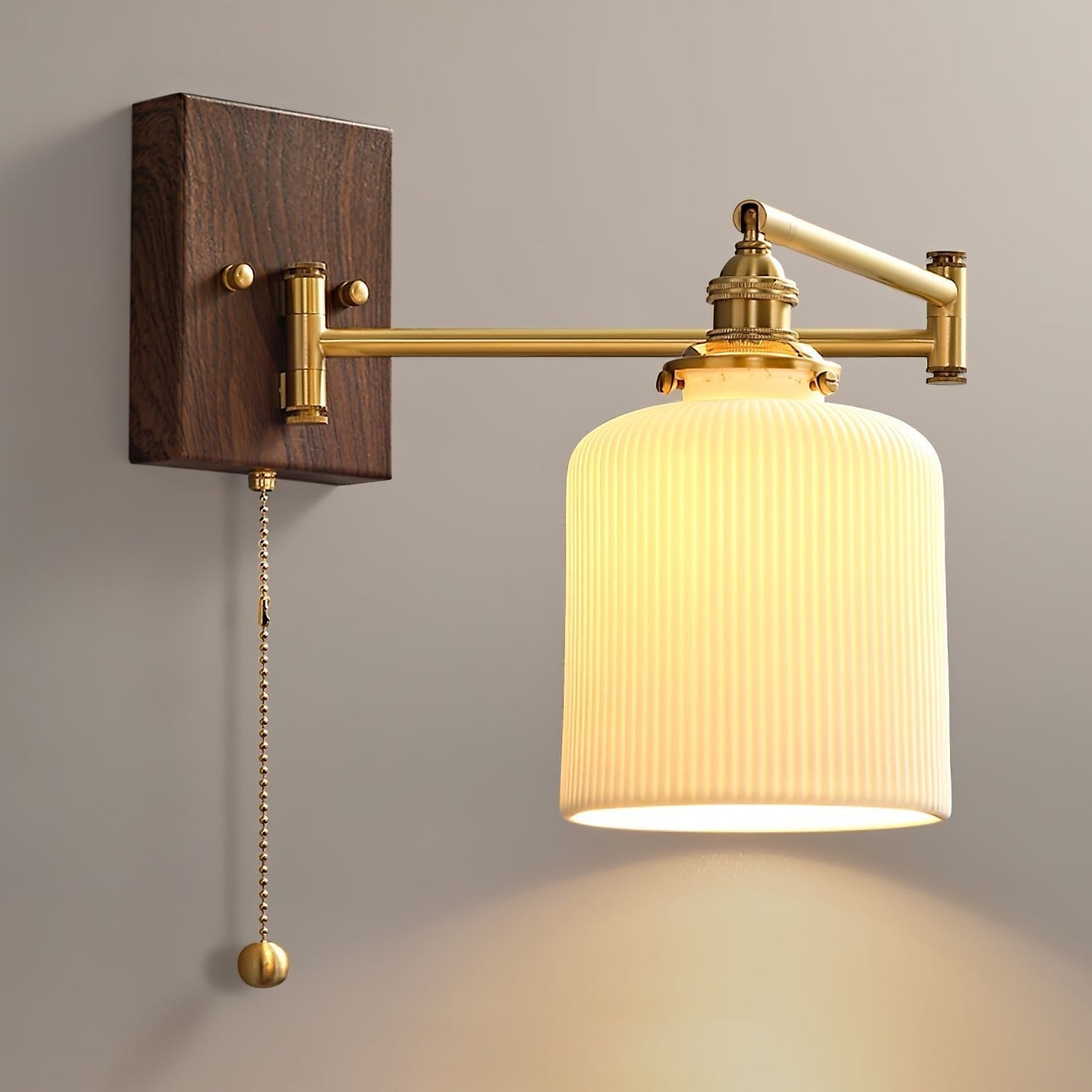 Ceramic Geometry Wall Lamp Model B ∅ 5.1″ x H 9.4″ / Dia 13cm x H 24cm / Walnut & Gold / 1 Piece Wall lamp