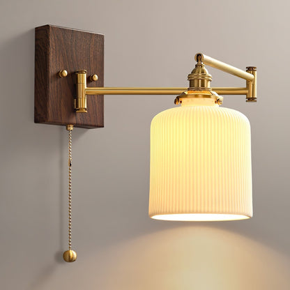Ceramic Geometry Wall Lamp Model B ∅ 5.1″ x H 9.4″ / Dia 13cm x H 24cm / Walnut & Gold / 1 Piece Wall lamp