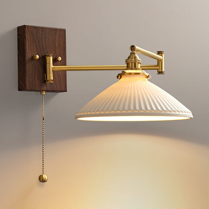 Ceramic Geometry Wall Lamp Model E ∅ 9.1″ x H 6.7″ / Dia 23cm x H 17cm / Walnut & Gold / 1 Piece Wall lamp