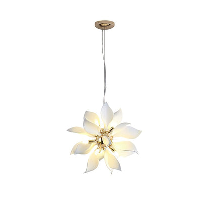 Ceramic Petals Blooming Chandelier 9 Heads ∅ 7.9″ x H 9.8″ / Gold & White Chandelier