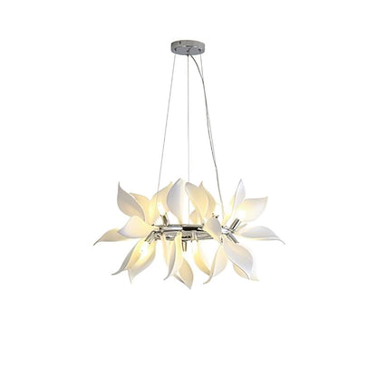 Ceramic Petals Blooming Chandelier 12 Heads ∅ 7.9″ x H 9.8″ / Chrome & White Chandelier
