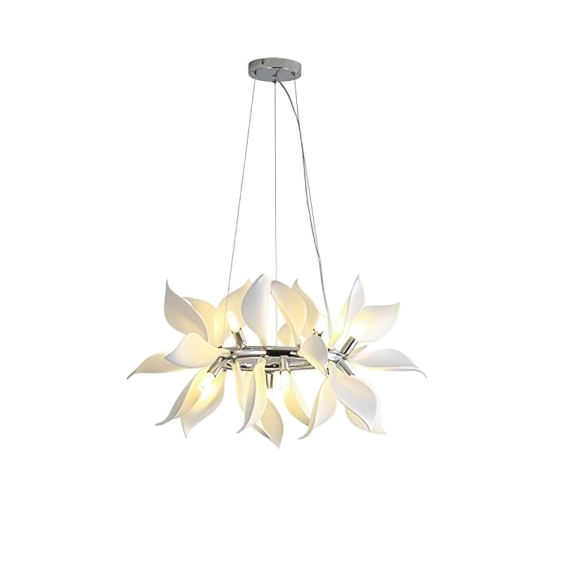 Ceramic Petals Blooming Chandelier 20 Heads ∅ 7.9″ x H 9.8″ / Chrome & White Chandelier