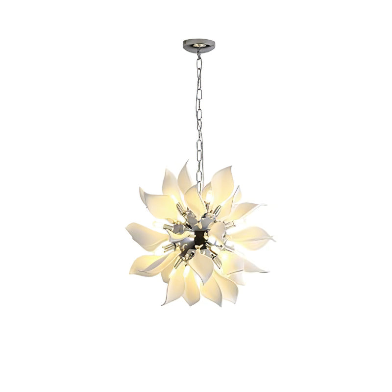 Ceramic Petals Blooming Chandelier 16 Heads ∅ 7.9″ x H 9.8″ / Chrome & White Chandelier