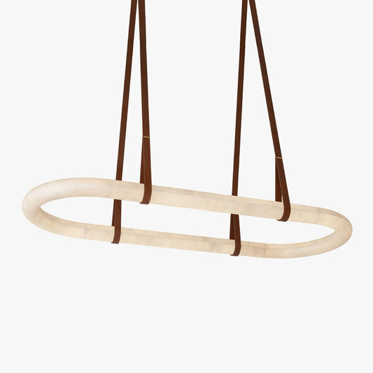 Circle Alabaster Chandelier L 39.4″ x W 9.8″ x H 3.1″ / L 100cm x W 25cm x H 8cm / Brown & White / Warm Light Chandelier