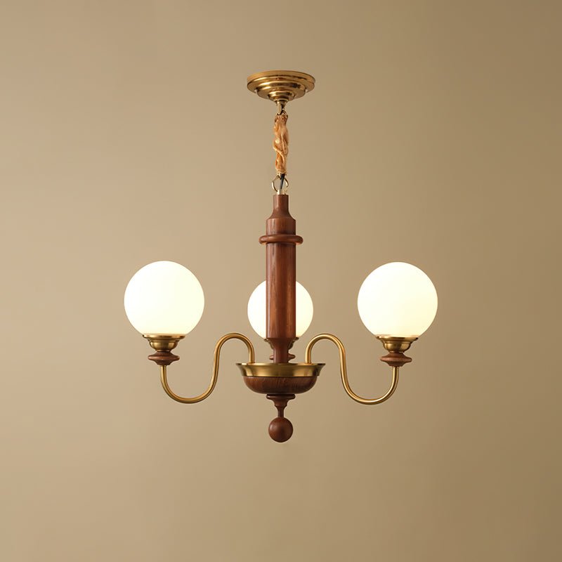 Colonial Grace Chandelier 3 Heads Dia 65cm x H 49cm / ∅ 25.2″ x H 19.3″ / Walnut Color & Gold Chandelier