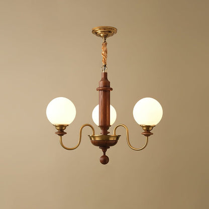 Colonial Grace Chandelier 3 Heads Dia 65cm x H 49cm / ∅ 25.2″ x H 19.3″ / Walnut Color & Gold Chandelier