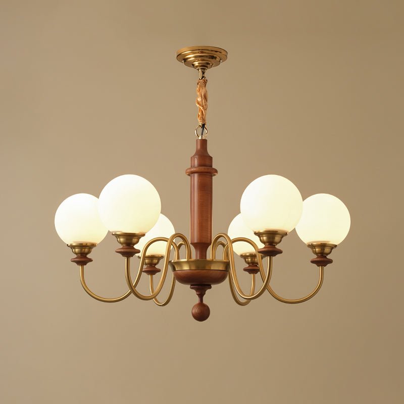 Colonial Grace Chandelier 6 Heads Dia 79cm x H 49cm / ∅ 31.1″ x H 19.3″ / Walnut Color & Gold Chandelier