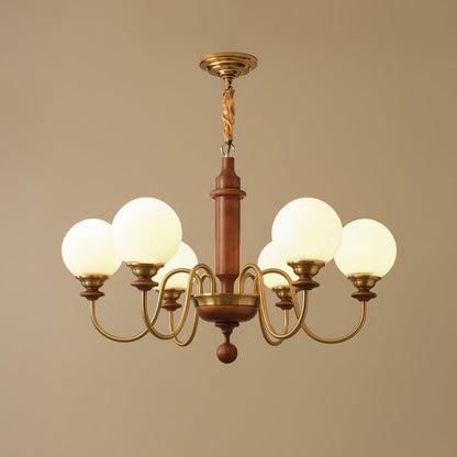 Colonial Grace Chandelier 6 Heads Dia 79cm x H 49cm / ∅ 31.1″ x H 19.3″ / Walnut Color & Gold Chandelier