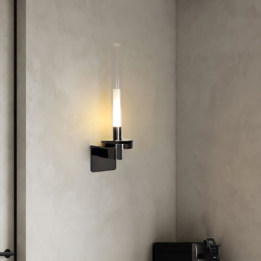 Column Torch Wall Sconce ∅ 5.1″ x H 14.2″ / Black & Clear / Warm Light Wall lamp