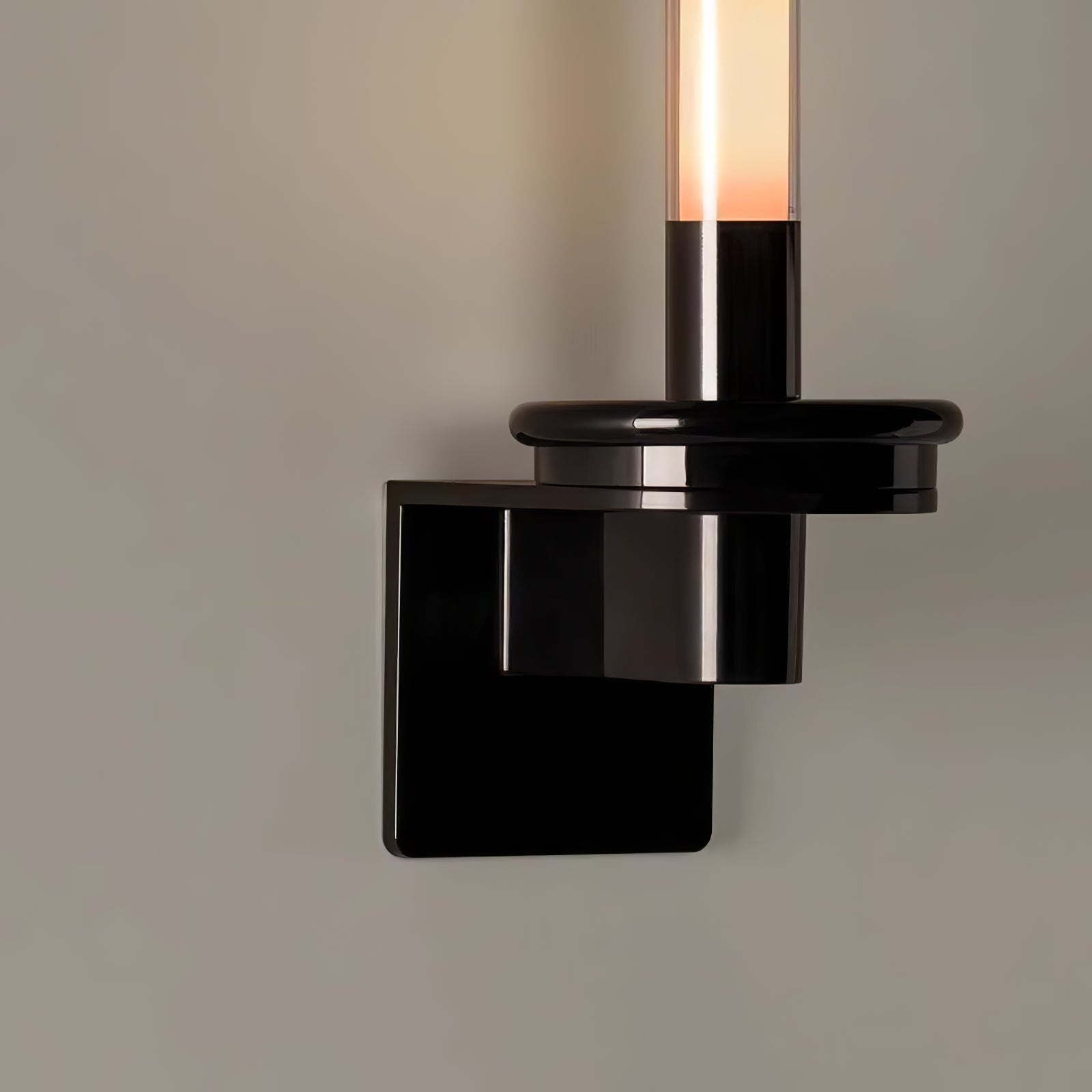 Column Torch Wall Sconce ∅ 5.1″ x H 14.2″ / Black & Clear / Warm Light Wall lamp