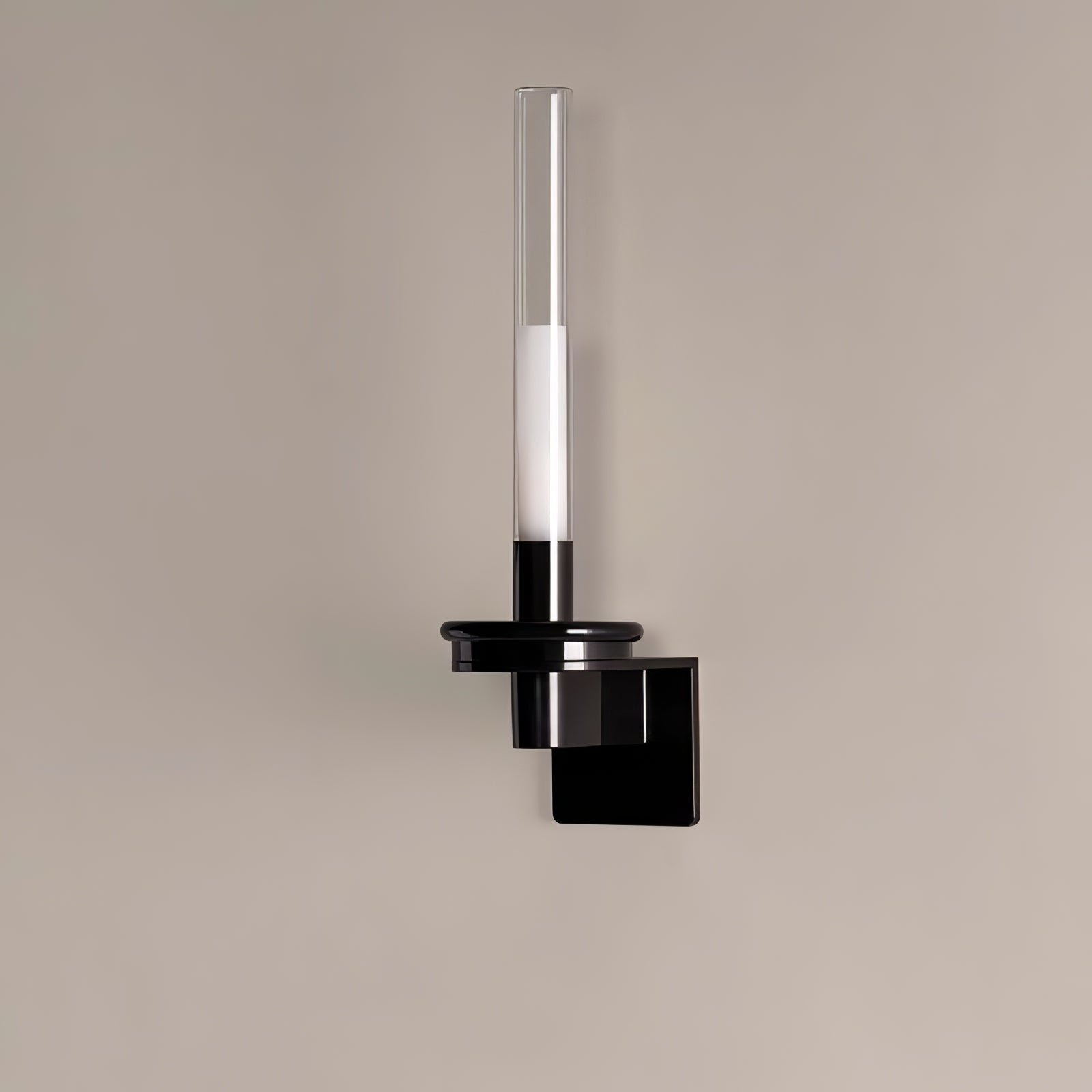Column Torch Wall Sconce ∅ 5.1″ x H 14.2″ / Black & Clear / Warm Light Wall lamp