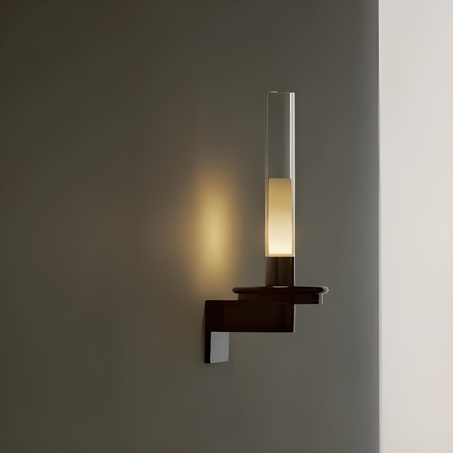 Column Torch Wall Sconce ∅ 5.1″ x H 14.2″ / Black & Clear / Warm Light Wall lamp