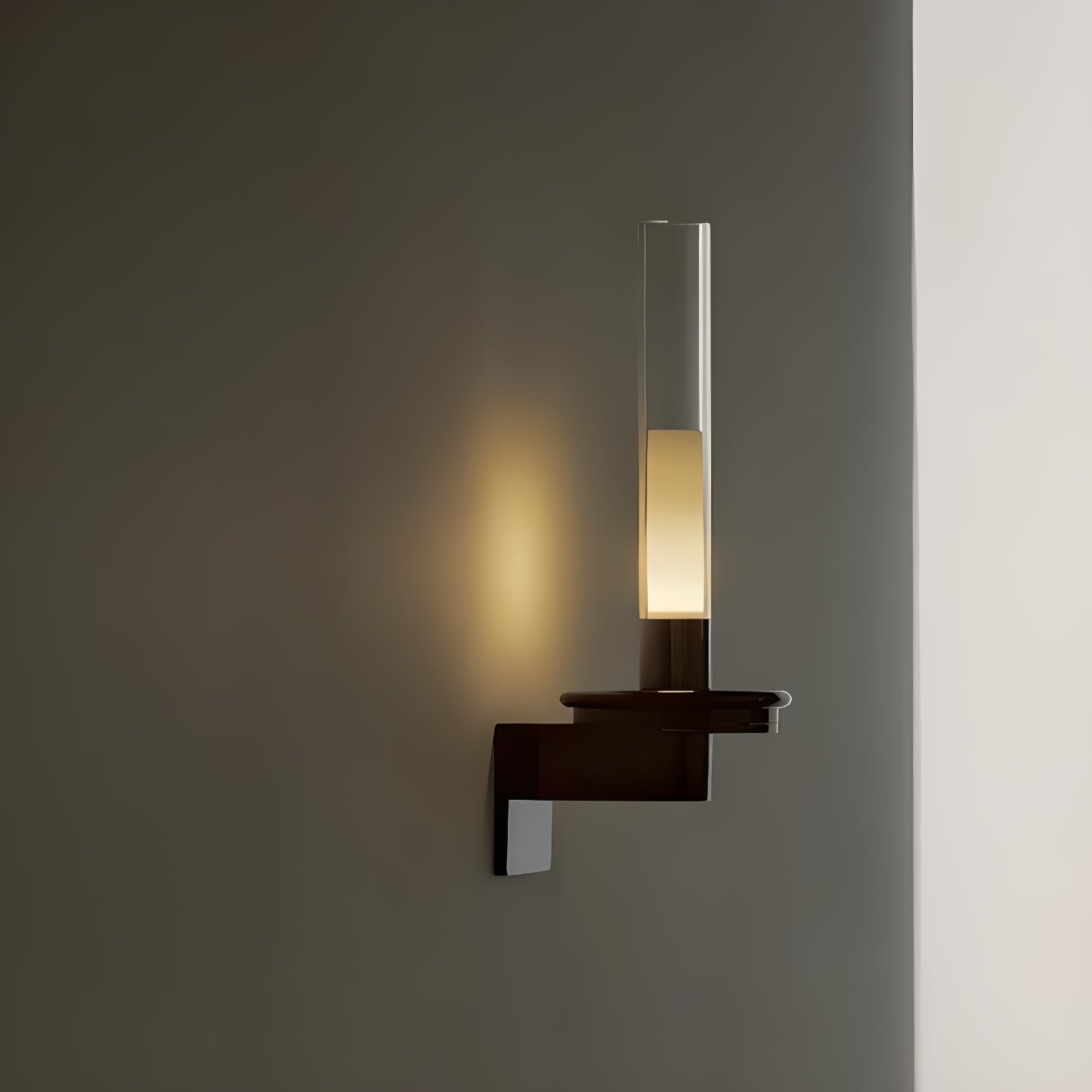 Column Torch Wall Sconce ∅ 5.1″ x H 14.2″ / Black & Clear / Warm Light Wall lamp