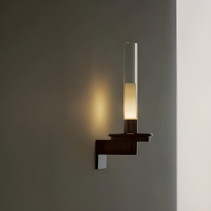 Column Torch Wall Sconce ∅ 5.1″ x H 14.2″ / Black & Clear / Warm Light Wall lamp