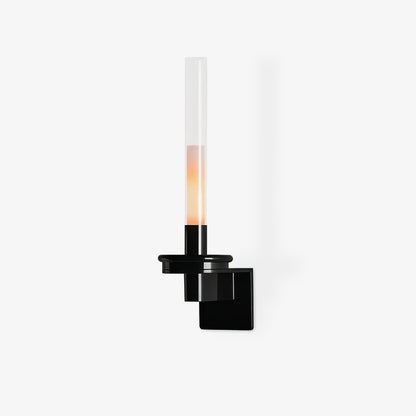 Column Torch Wall Sconce ∅ 5.1″ x H 14.2″ / Black & Clear / Warm Light Wall lamp