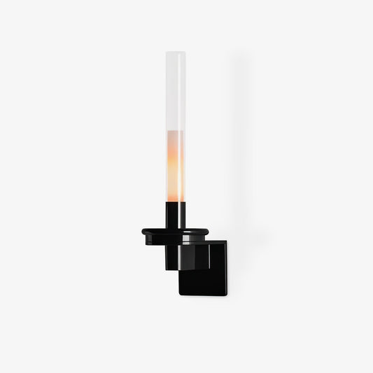 Column Torch Wall Sconce ∅ 5.1″ x H 14.2″ / Black & Clear / Warm Light Wall lamp