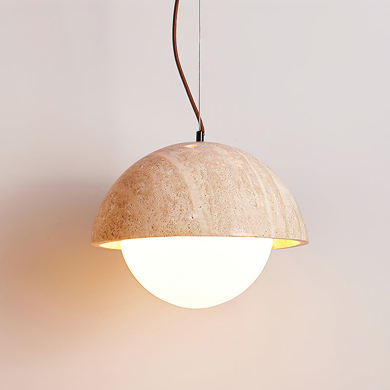 Crescent Glow Pendant Lamp Model B: ∅ 13.8″ x H 9.8″ / Yellow Travertine pendant Lamp