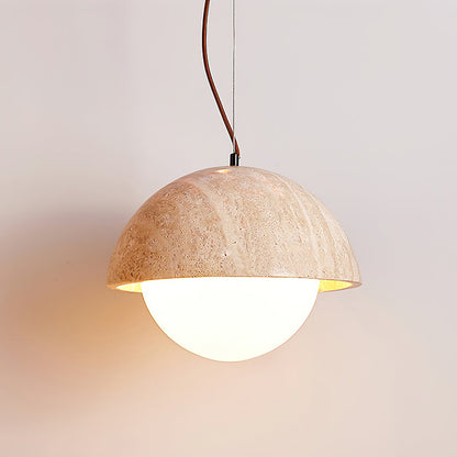 Crescent Glow Pendant Lamp Model B: ∅ 13.8″ x H 9.8″ / Yellow Travertine pendant Lamp