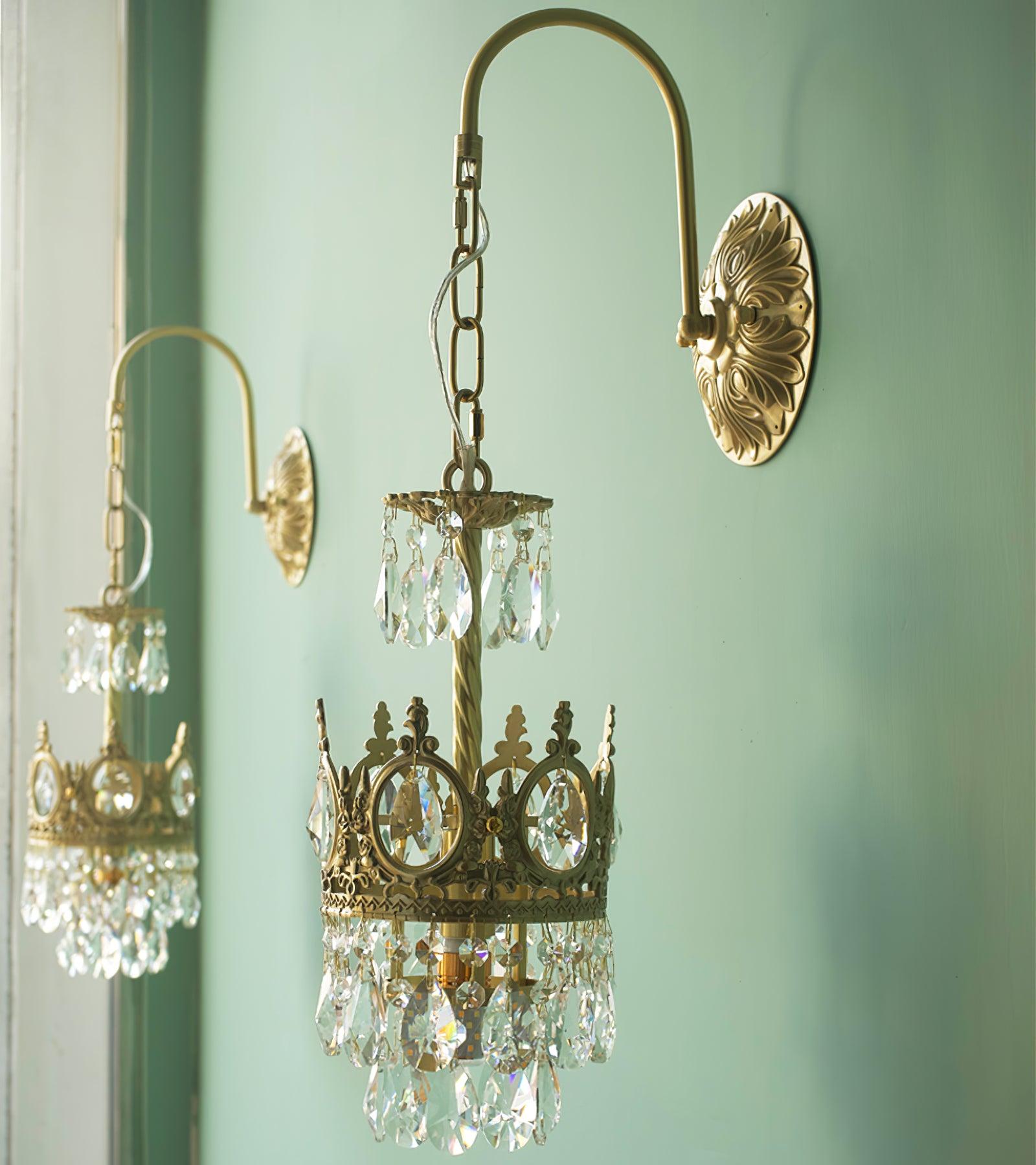 Crystal Crown Wall Light ∅ 6.3″ x H 24.4″ / Dia 16cm x H 62cm / Copper & Clear crystal Wall lamp