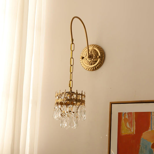 Crystal Crown Sconce Model A Φ 6.7″ x W 11.3″ x H 25.8″ / Dia 17cm x W 28.8cm x H 65.5cm / Copper plated Wall lamp