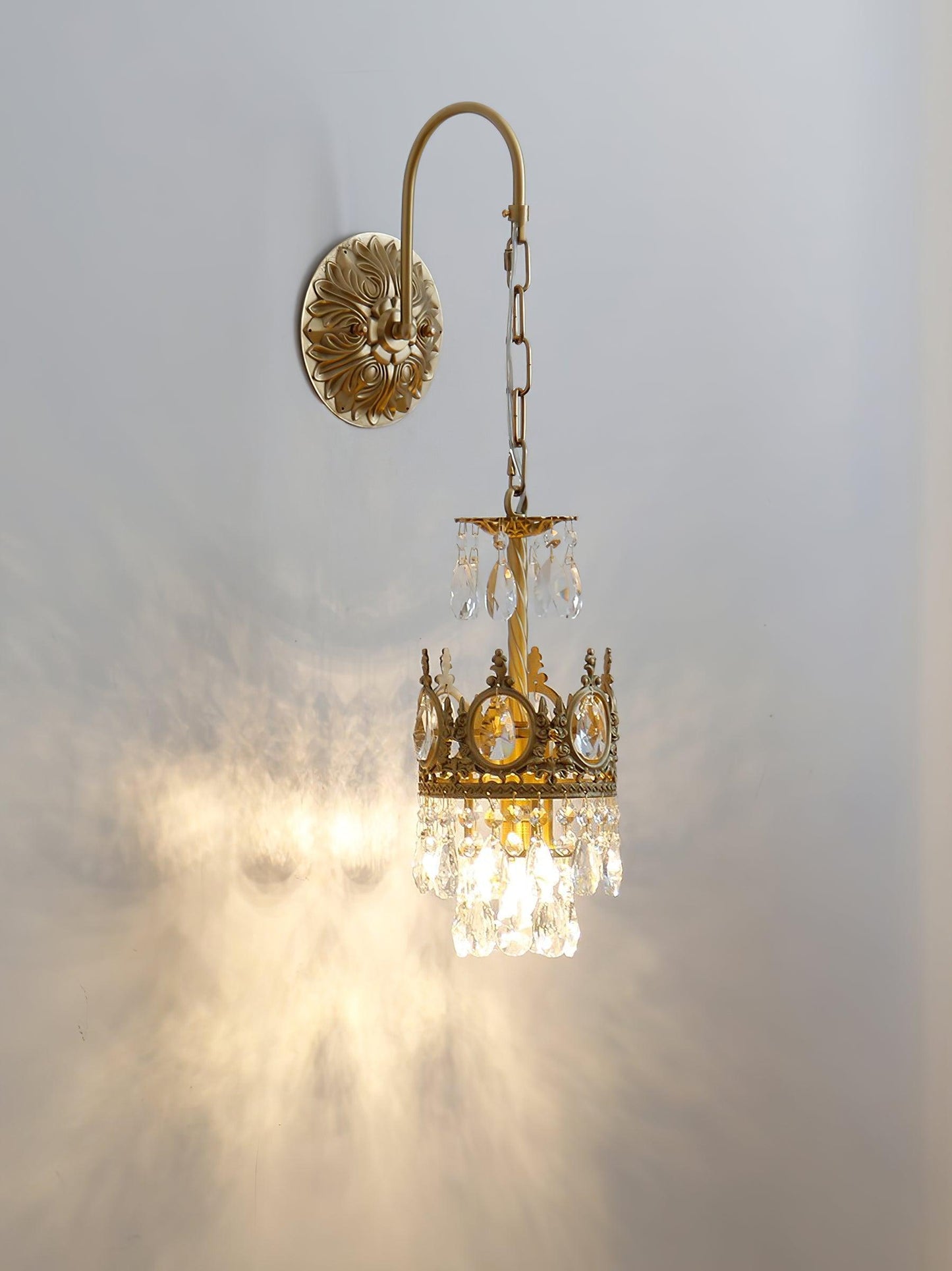 Crystal Crown Wall Light ∅ 6.3″ x H 24.4″ / Dia 16cm x H 62cm / Copper & Clear crystal Wall lamp
