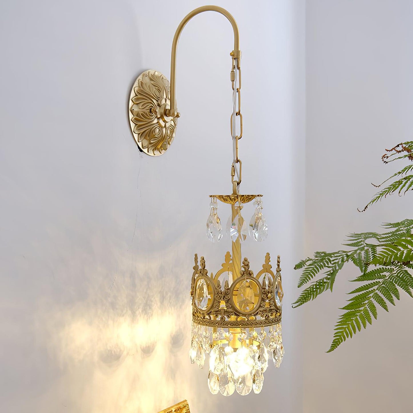 Crystal Crown Wall Light ∅ 6.3″ x H 24.4″ / Dia 16cm x H 62cm / Copper & Clear crystal Wall lamp