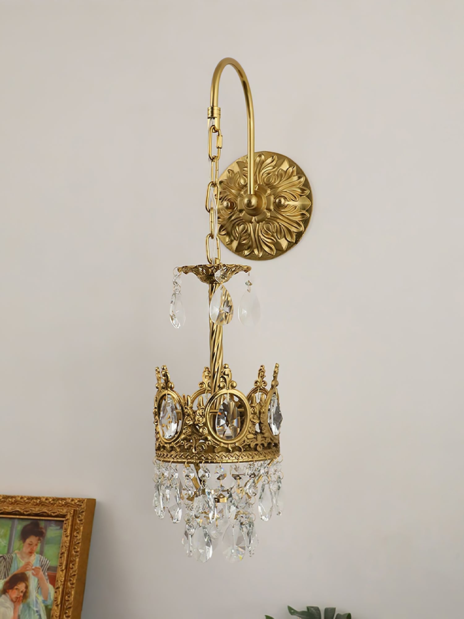 Crystal Crown Wall Light ∅ 6.3″ x H 24.4″ / Dia 16cm x H 62cm / Copper & Clear crystal Wall lamp
