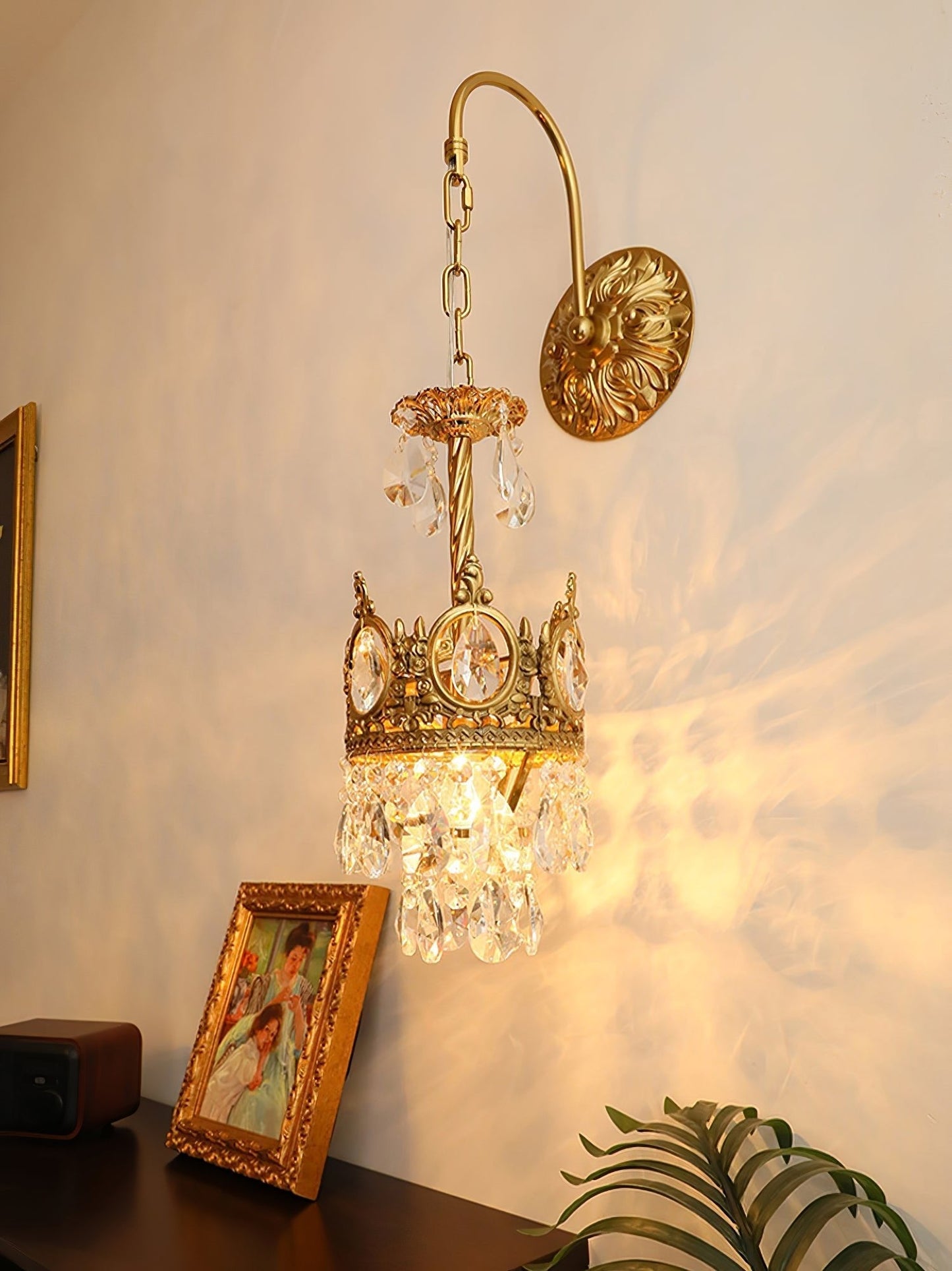 Crystal Crown Wall Light ∅ 6.3″ x H 24.4″ / Dia 16cm x H 62cm / Copper & Clear crystal Wall lamp
