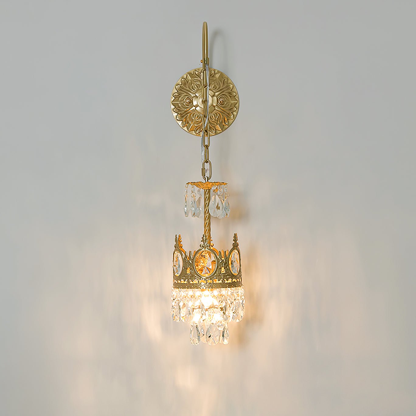 Crystal Crown Wall Light ∅ 6.3″ x H 24.4″ / Dia 16cm x H 62cm / Copper & Clear crystal Wall lamp