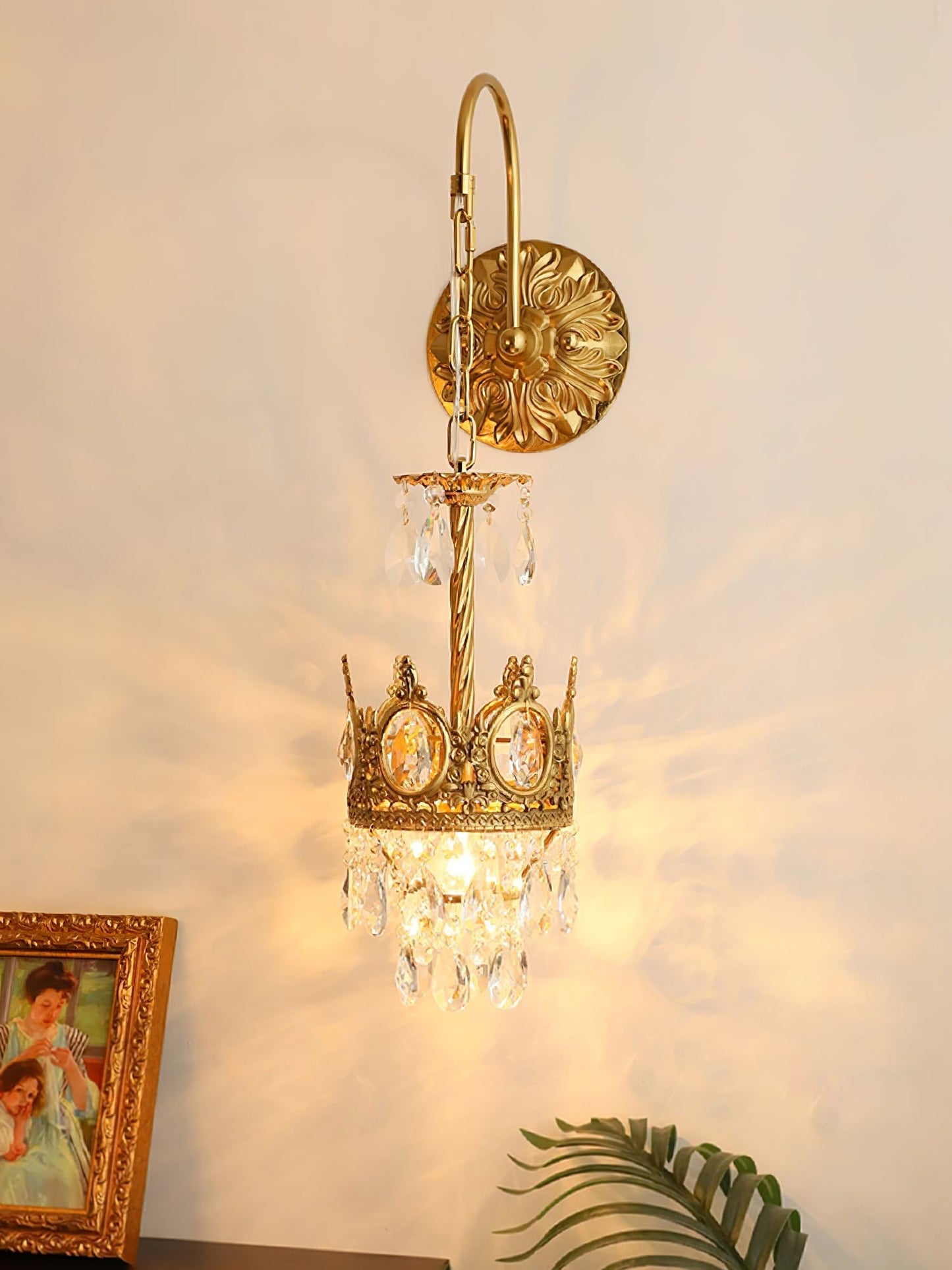Crystal Crown Wall Light ∅ 6.3″ x H 24.4″ / Dia 16cm x H 62cm / Copper & Clear crystal Wall lamp