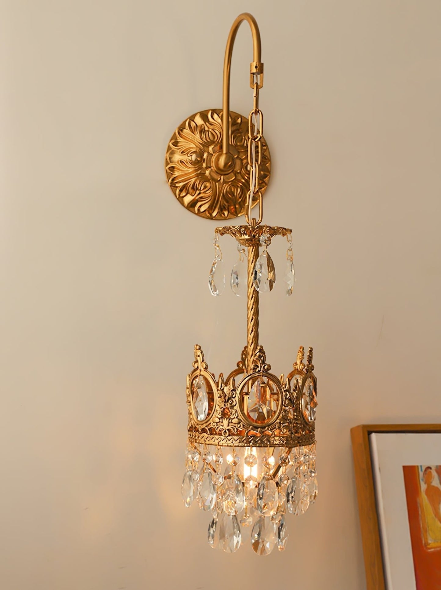 Crystal Crown Wall Light ∅ 6.3″ x H 24.4″ / Dia 16cm x H 62cm / Copper & Clear crystal Wall lamp